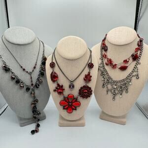 6 Piece Signed Necklace Lot Gunmetal Gray Gothic Dramatic Dark Romantic Holiday